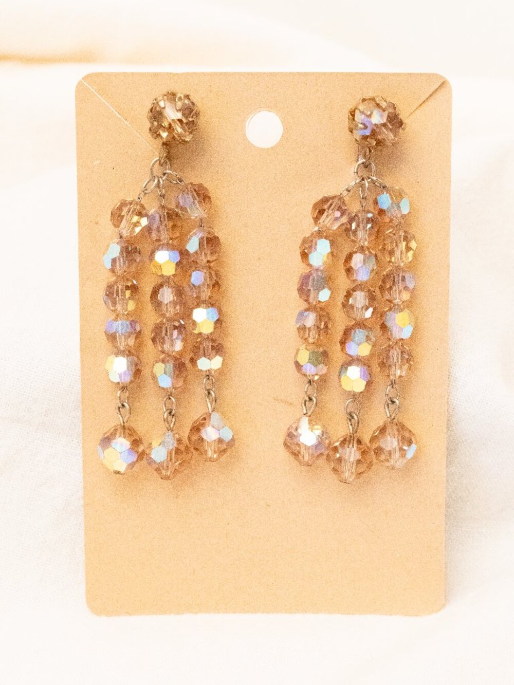 Iridescent Beaded Clip On Earrings, 1960s Style